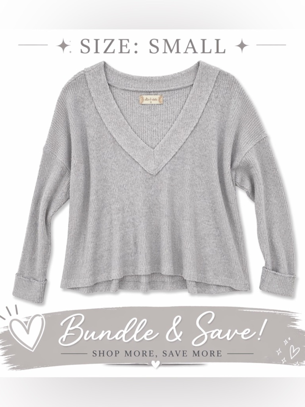 Altar’d State Gray Knit V Neck Sweater Long Sleeve Size Small